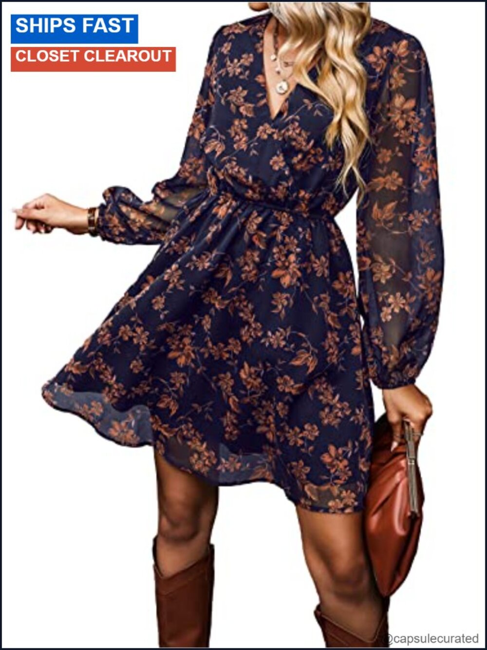 CUPSHE Floral Mini Dress with Bishop Sleeves for Vacation